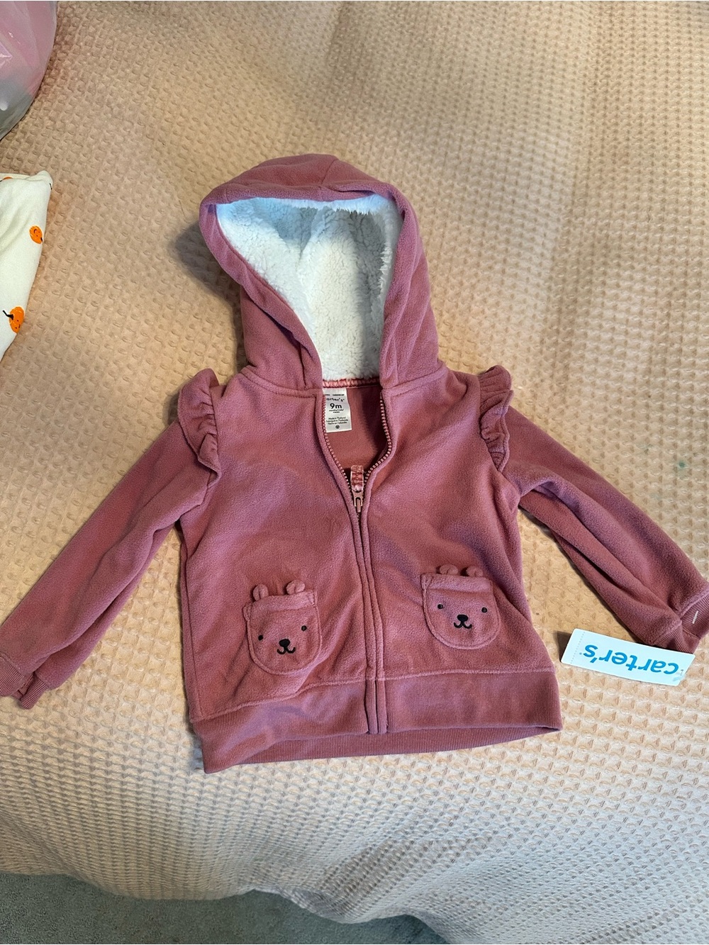 Carter's Mauve Hooded Fleece Jacket with Bear Pockets